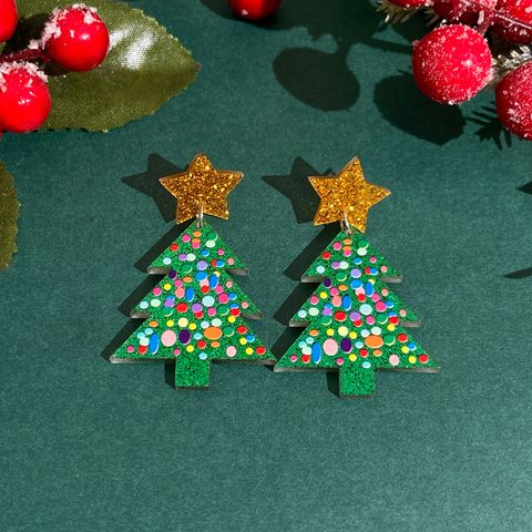 1 Pair Casual Simple Style Cactus Christmas Tree Arylic Drop Earrings
