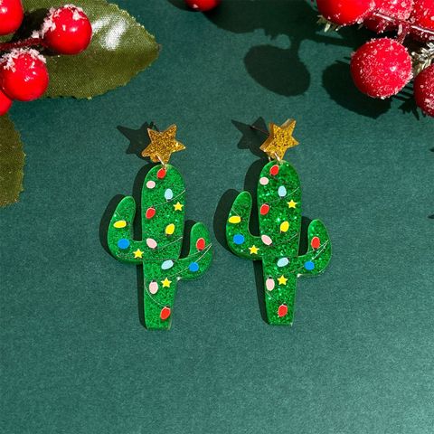 1 Pair Casual Simple Style Cactus Christmas Tree Arylic Drop Earrings