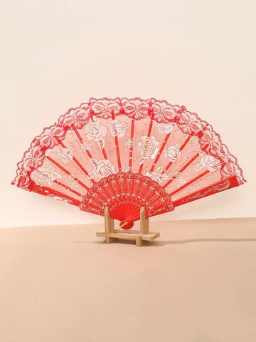 Single Bronzing Rose Folding Fan Dance Lace Fan Wedding Gift Fan
