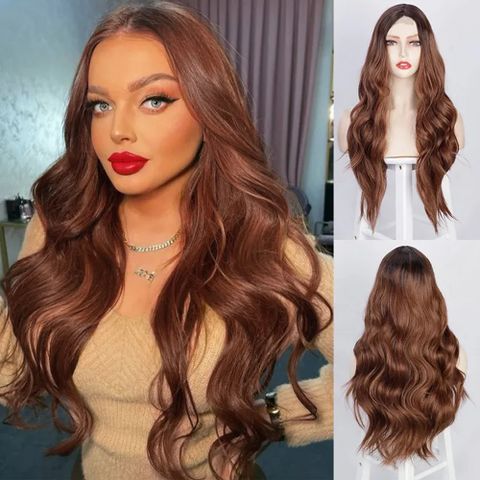 Women's Cute Sweet Party Cosplay Chemical Fiber High Temperature Wire Centre Parting Long Curly Hair Wigs