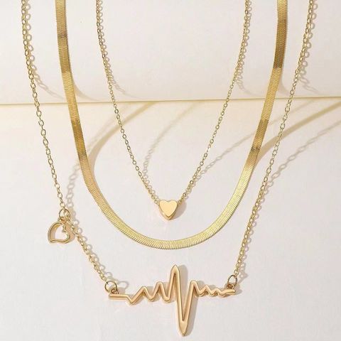 Simple Style Classic Style Electrocardiogram Heart Shape Alloy Plating 14k Gold Plated Silver Plated Women's Layered Necklaces