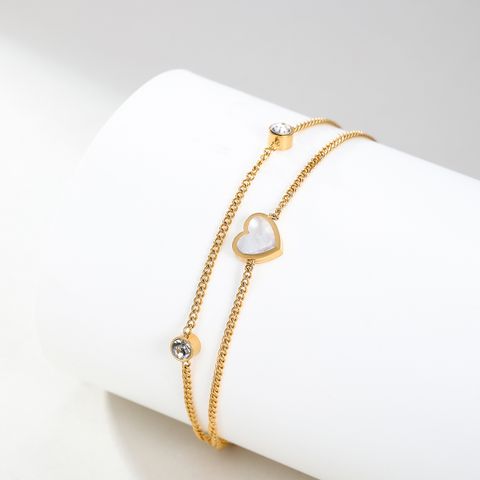 Simple Style Classic Style Heart Shape 201 Stainless Steel Inlay Shell 18K Gold Plated Women's Anklet