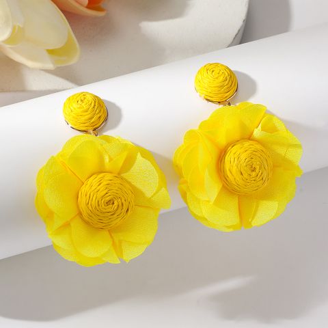 1 Pair Sweet Flower Raffia Drop Earrings