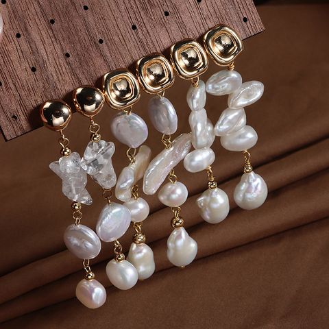 1 Pair Streetwear Solid Color Freshwater Pearl Drop Earrings
