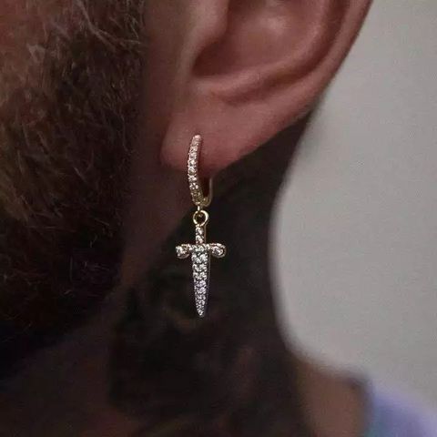 1 Pair Hip-hop Cross Inlay Copper Zircon Drop Earrings