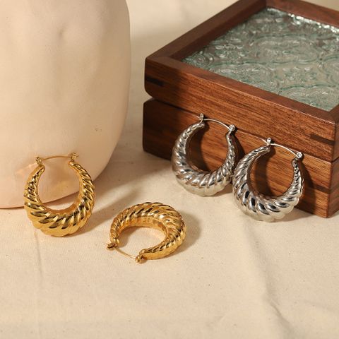 1 Pair Simple Style Classic Style Circle Twist Plating 304 Stainless Steel Hoop Earrings