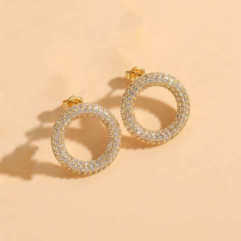 1 Pair Ig Style Circle Plating Inlay Copper Zircon 14k Gold Plated Earrings