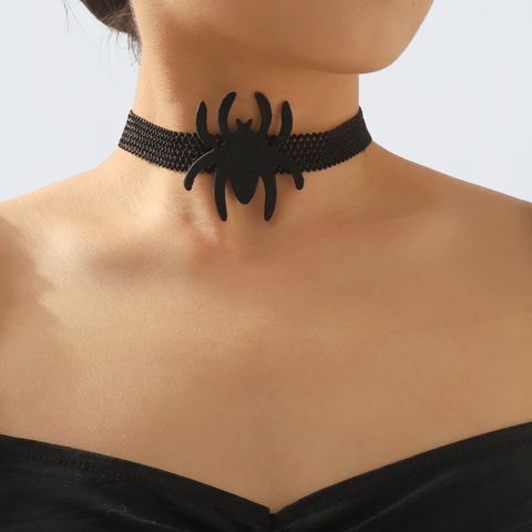 Wholesale Jewelry Gothic Exaggerated Streetwear Rose Spider Plastic Cloth Iron Lace Choker