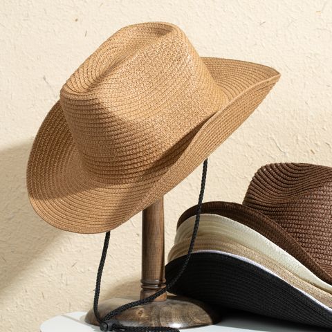 Unisex Casual Solid Color Wide Eaves Straw Hat