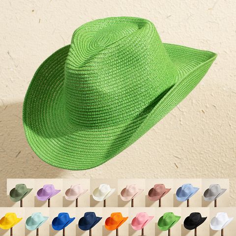 Unisex Casual Solid Color Wide Eaves Straw Hat