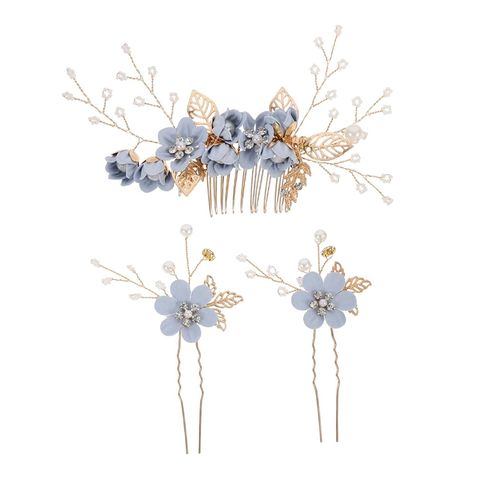 Bridal Headwear New Forest Blue Flower Hair Comb Knot Wedding Accessories
