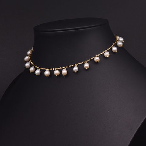 Retro Water Droplets Freshwater Pearl Copper Plating 18k Gold Plated Necklace