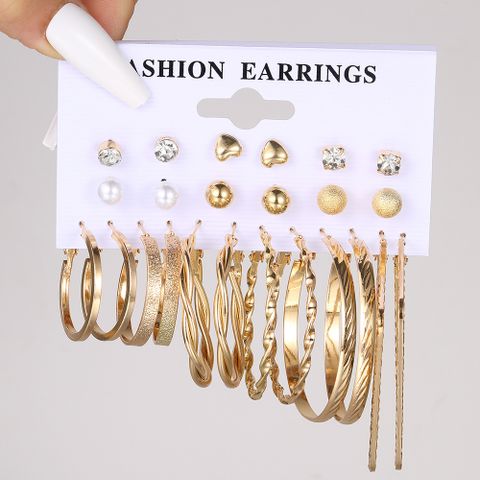 1 Set Retro Round Heart Shape Plating Alloy Earrings