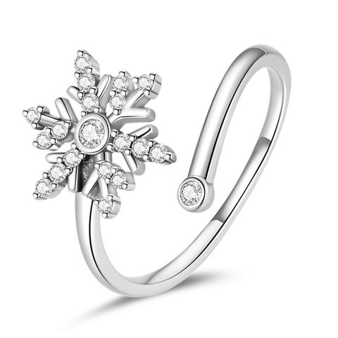 Cute Snowflake Sterling Silver Inlay Zircon Open Rings