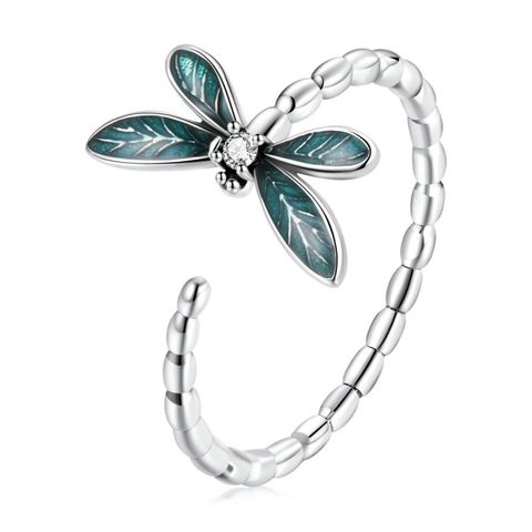 Vacation Dragonfly Sterling Silver Inlay Zircon Open Rings