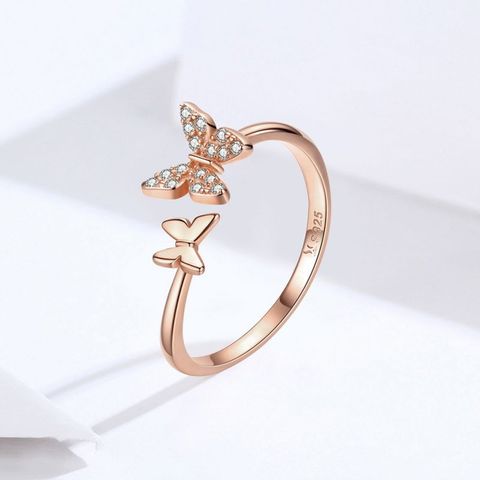 Casual Butterfly Sterling Silver Inlay Zircon Open Rings