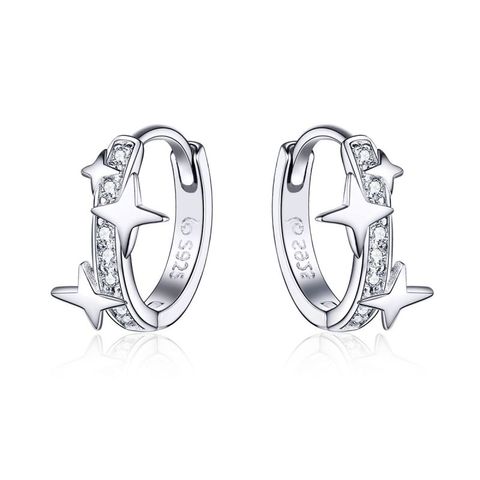 1 Pair Ig Style Shiny Star Plating Inlay Sterling Silver Zircon White Gold Plated Earrings