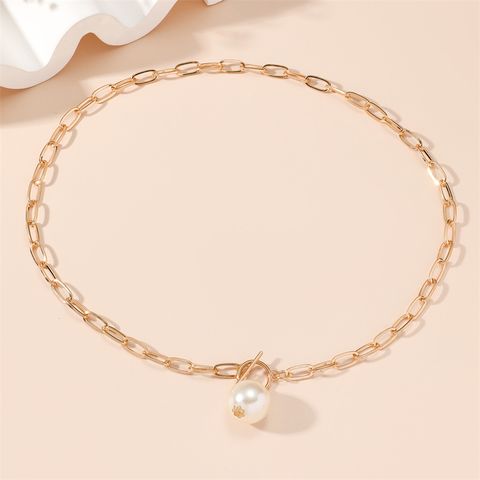 Ig Style Round Alloy Toggle Pearl Women's Pendant Necklace
