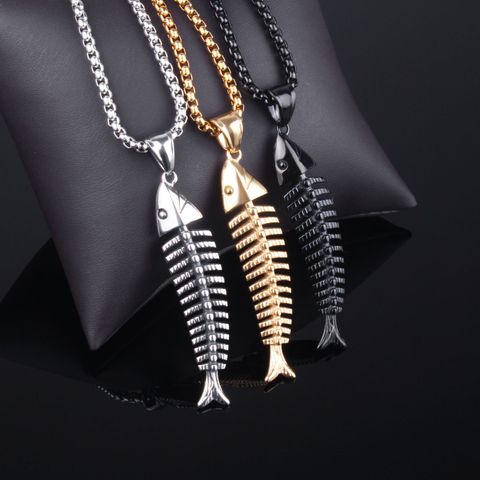 Retro Fish Bone Titanium Steel Plating Men's Pendant Necklace
