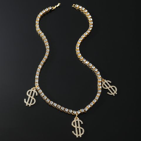 Hip Hop Dólar Aleación Embutido Diamantes De Imitación Hombres Collar Colgante