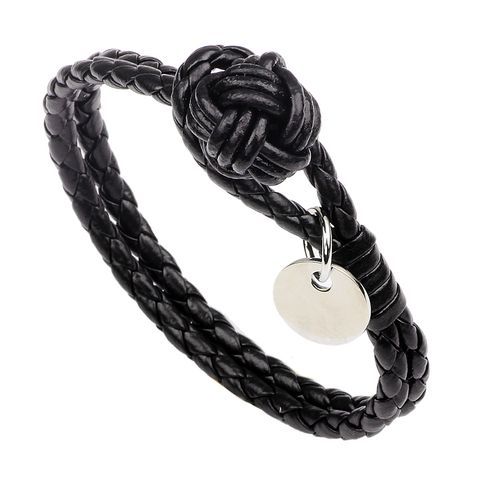 Casual Vintage Style Geometric Solid Color Stainless Steel Pu Leather Braid Unisex Bracelets