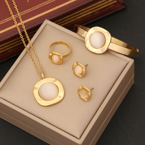 Stainless Steel 18K Gold Plated Commute Plating Inlay Round Opal Pendant Necklace