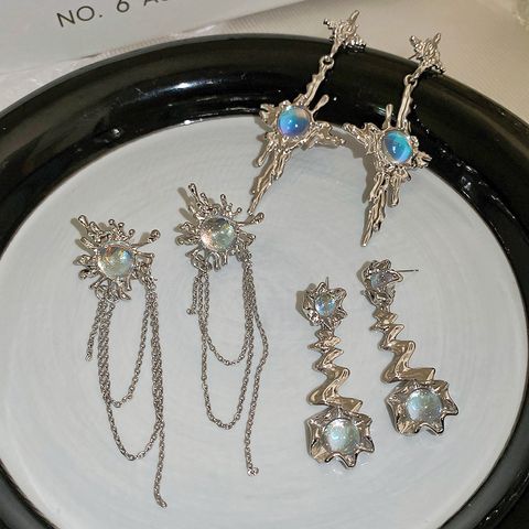 Ig Style Flower Chain Inlay Alloy Opal Drop Earrings