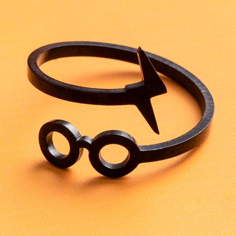 Edelstahl 304 Vakuum Vapor Plating Schwarz Vintage-Stil Punk Brille Blitz Offener Ring