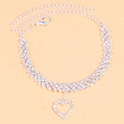 Vacation Heart Shape Silver Plated Rhinestones Alloy Wholesale Anklet