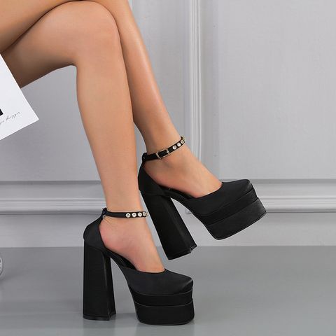 Women's Streetwear Solid Color Square Toe High Heel Sandals