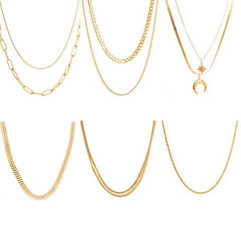 Hip-hop Star Moon Solid Color Stainless Steel Hollow Out 16k Gold Plated Layered Necklaces
