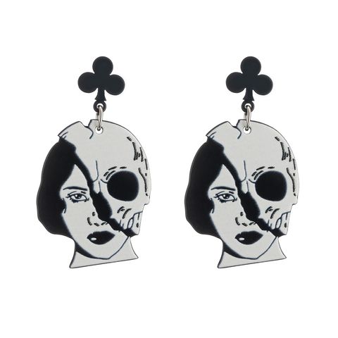 1 Pair Funny Cool Style Skull Ghost Arylic Drop Earrings