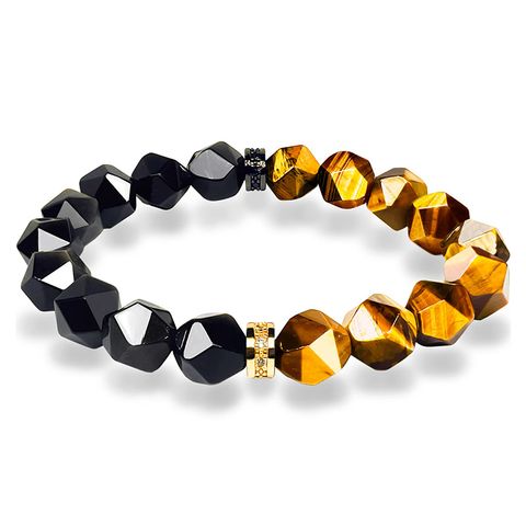 Hip-hop Retro Rhombus Tigereye Obsidian Beaded Men's Bracelets