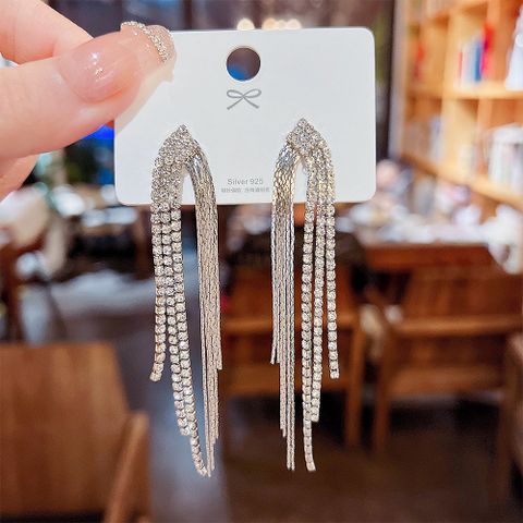Wholesale Jewelry Casual Streetwear Geometric Rhinestone Artificial Gemstones Tassel Inlay Drop Earrings