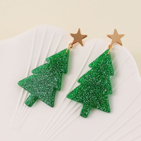 1 Pair Lady Christmas Tree Resin Drop Earrings