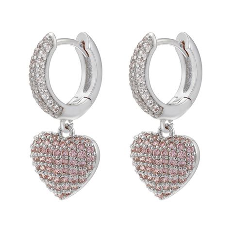 1 Pair Elegant Luxurious Shiny Heart Shape Plating Inlay Copper Zircon 18k Gold Plated Drop Earrings