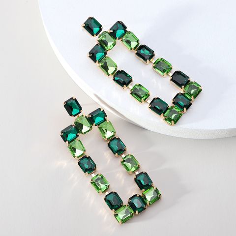 1 Pair Fashion Rectangle Rhinestone Glass Hollow Out Women's Chandelier Earrings