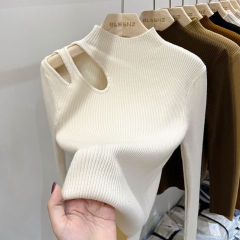 Women's Sweater Long Sleeve Sweaters & Cardigans Hollow Out Casual Solid Color