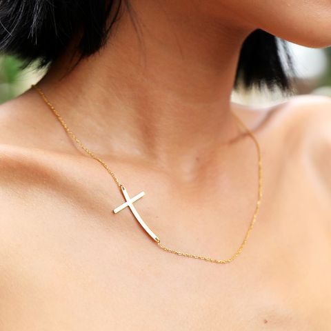 201 Stainless Steel 18K Gold Plated Casual Modern Style Simple Style Plating Cross Necklace