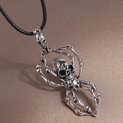 Cool Style Spider Spider Web Skull Alloy Wax Rope Inlay Rhinestones Halloween Men's Pendant Necklace
