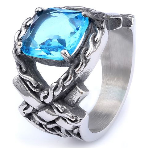 Vintage Style Punk Geometric 304 Stainless Steel Inlay Zircon Men'S Wide Band Rings