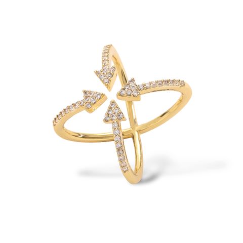 Ig Style Hip-hop Cool Style Geometric Copper Criss Cross Plating Inlay Zircon 18k Gold Plated Open Rings