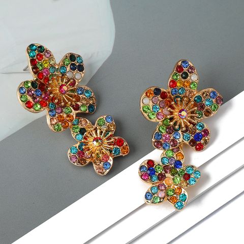 1 Pair Elegant Luxurious Sweet Flower Inlay Zinc Alloy Rhinestones Dangling Earrings