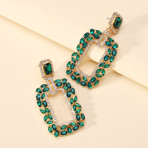 1 Pair Retro Oval Rectangle Rhinestone Hollow Out Women's Earrings