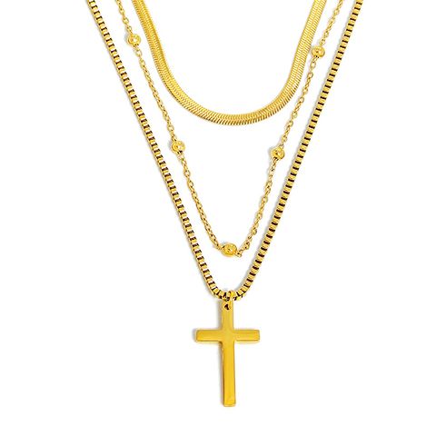 Titanium Steel 18K Gold Plated Vacation Streetwear Cross Layered Necklaces