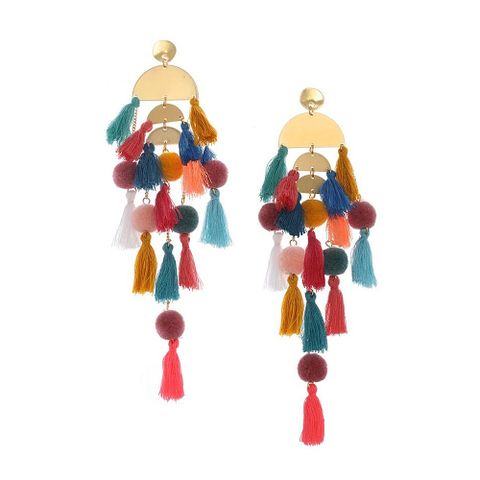 1 Pair Retro Tassel Patchwork Cloth Drop Earrings