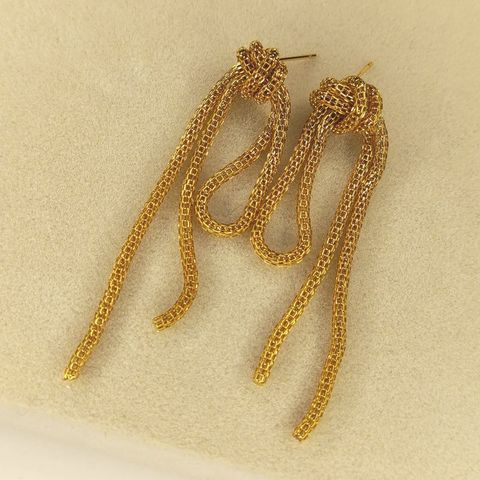 Wholesale Jewelry Casual Simple Style Tassel Knot Metal 18k Gold Plated Plating Drop Earrings