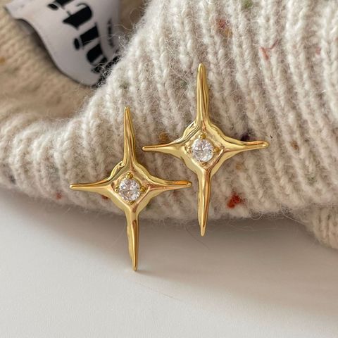 1 Pair Fairy Style Star Inlay Sterling Silver Zircon Ear Studs