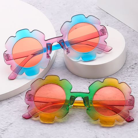 Cute Sweet Solid Color Flower Ac Round Frame Full Frame Kids Sunglasses