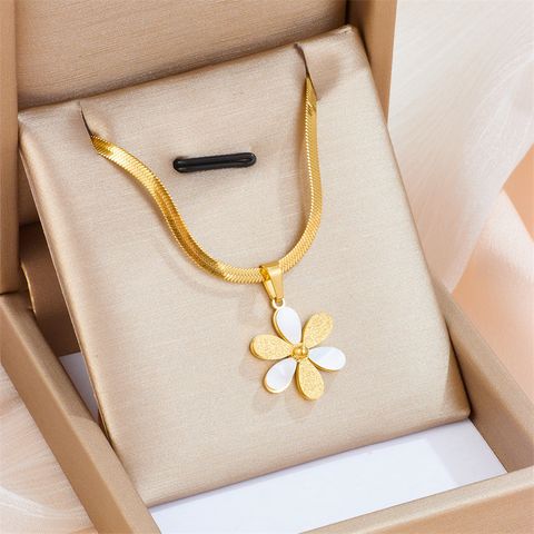 Titanium Steel 18K Gold Plated Sweet Patchwork Flower Earrings Necklace